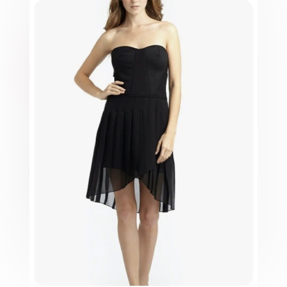 BCBG MaxAzria “April” Black Strapless Corset Silk Chiffon Hi-Low Dress - Picture 1 of 16